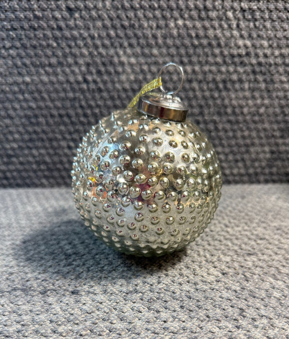 Christmas Ornament Silver Hobnail Mercury Glass 4in